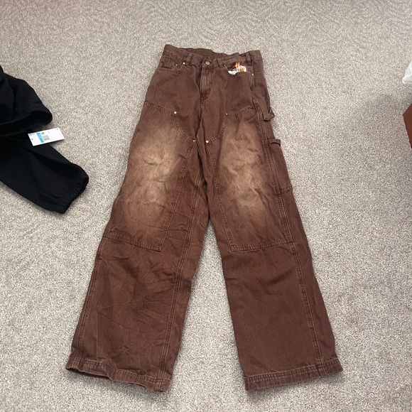 Vintage 90s baggy faded double knee jeans w/ cigarette patch design in pocket